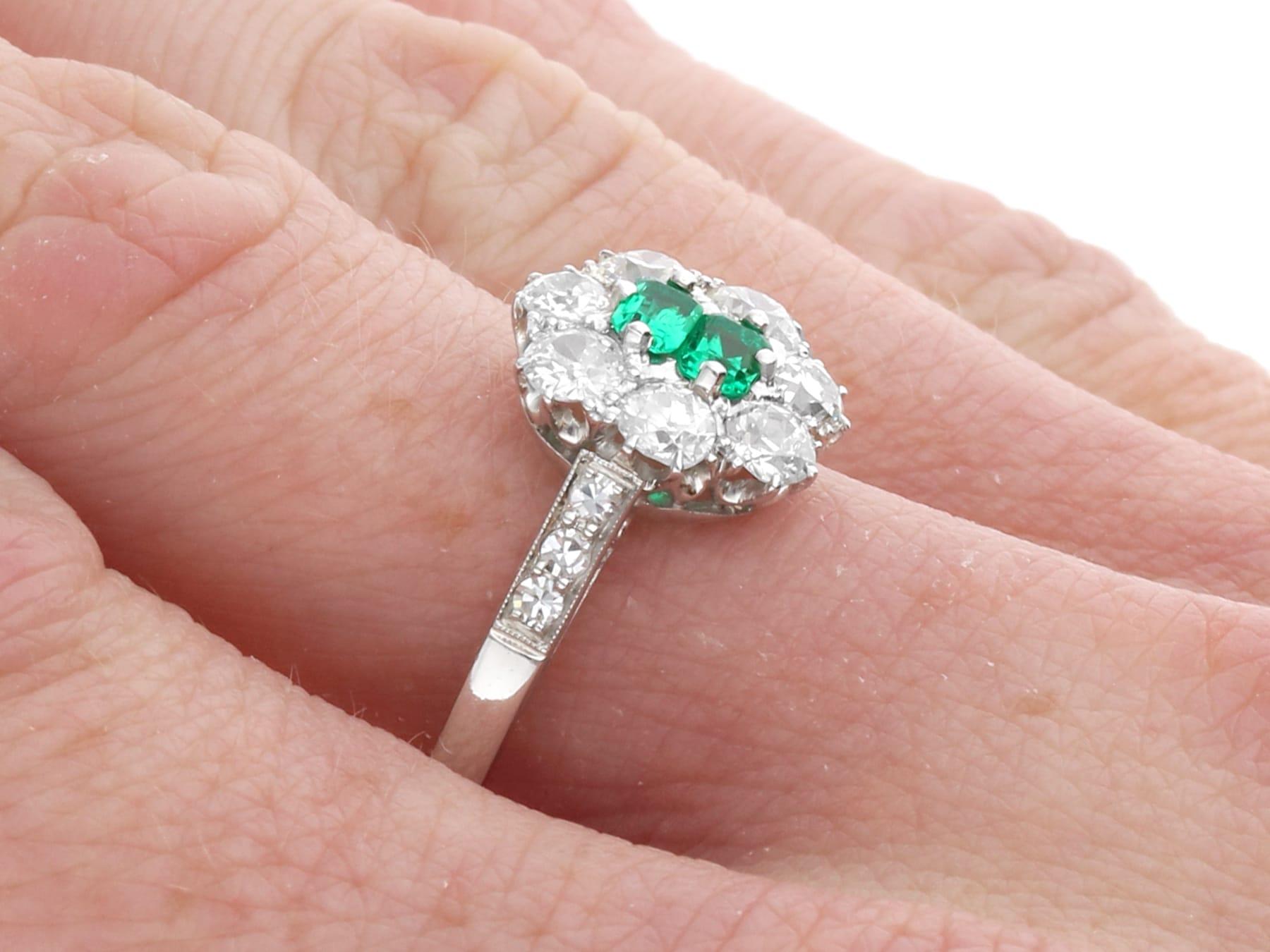 Antique 0.22ct Emerald and 0.70ct Diamond, Platinum Ring Circa 1925 For Sale 5