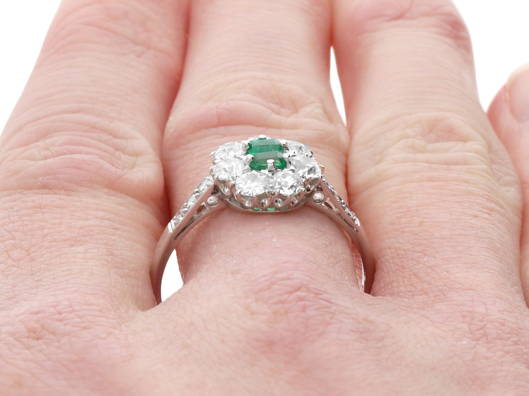 Antique 0.22ct Emerald and 0.70ct Diamond, Platinum Ring Circa 1925 For Sale 6
