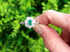 Antique 0.22ct Emerald and 0.70ct Diamond, Platinum Ring Circa 1925