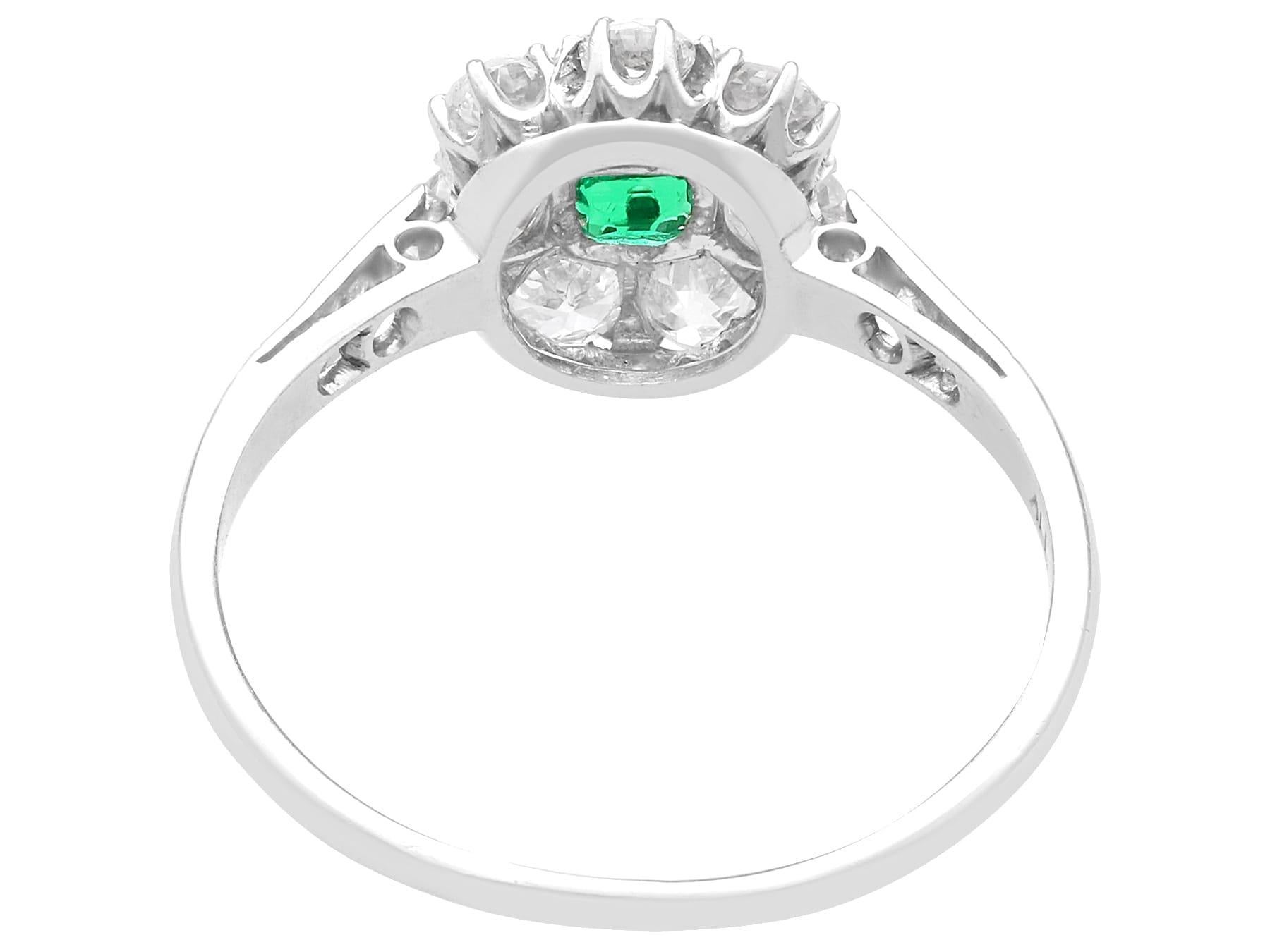 Women's or Men's Antique 0.22ct Emerald and 0.70ct Diamond, Platinum Ring Circa 1925 For Sale