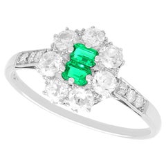 Antique 0.22ct Emerald and 0.70ct Diamond, Platinum Ring Circa 1925