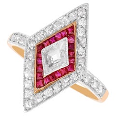Antique 0.23 Carat Ruby and 0.97 Carat Diamond 18k Rose Gold Ring Circa 1910