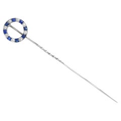 Antique 0.24Ct Sapphire and 0.12Ct Diamond Platinum Pin Brooch Circa 1930