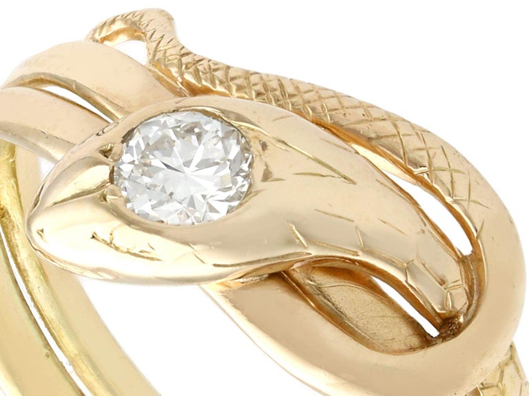 Victorian Antique Diamond and Yellow Gold Snake Ring For Sale