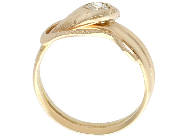 Women's or Men's Antique Diamond and Yellow Gold Snake Ring For Sale