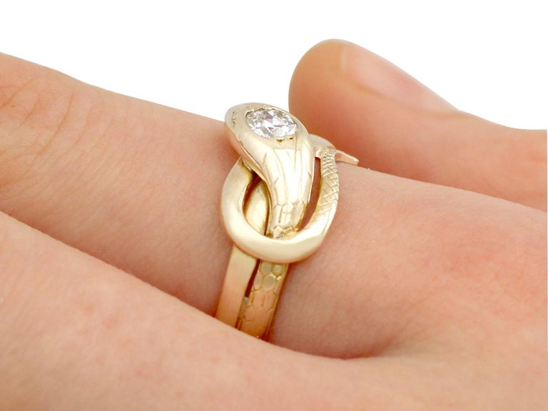 Antique Diamond and Yellow Gold Snake Ring For Sale 2