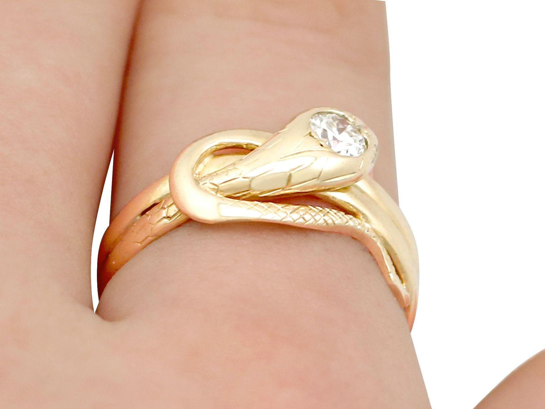 Women's or Men's Antique Diamond and Yellow Gold Snake Ring