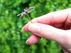 Antique 0.25ct Diamond and Ruby, 15k Yellow Gold Horse Pin Brooch