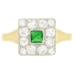 Antique 0.25ct Emerald and Diamond Cluster Ring, c.1930s