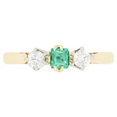 Antique 0.25ct Emerald and Diamond Three Stone Ring, c.1930s