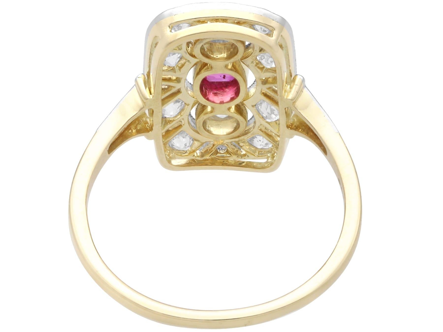 Bague ancienne en or jaune 14 carats avec rubis de 0,26 carat et diamants de 0,65 carat, c. 1925 en vente 1
