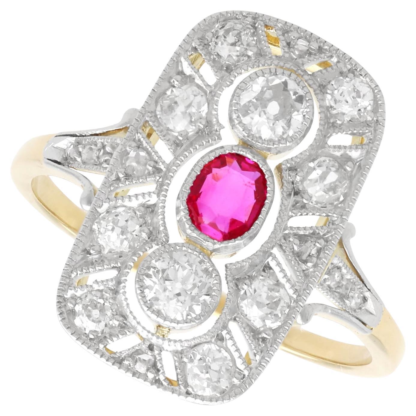 Antique 0.26 Carat Ruby and 0.65 Carat Diamond, 14k Yellow Gold Ring Circa 1925