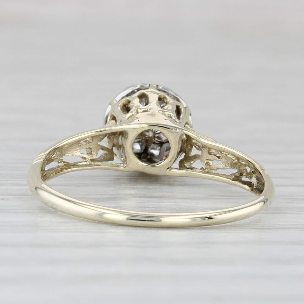 Round Cut Antique 0.26ctw Diamond Flower Cluster Engagement Ring 14k Yellow Gold Size 7.25 For Sale