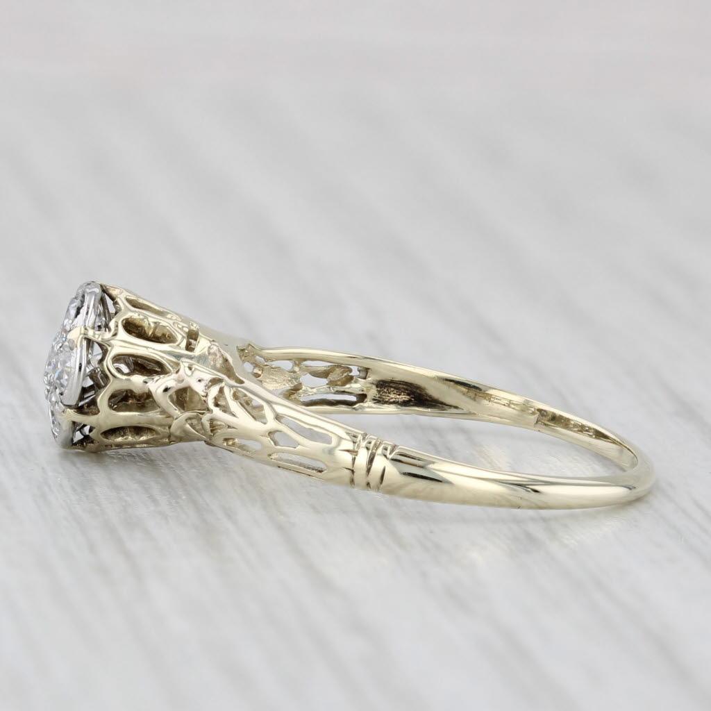 Women's or Men's Antique 0.26ctw Diamond Flower Cluster Engagement Ring 14k Yellow Gold Size 7.25 For Sale