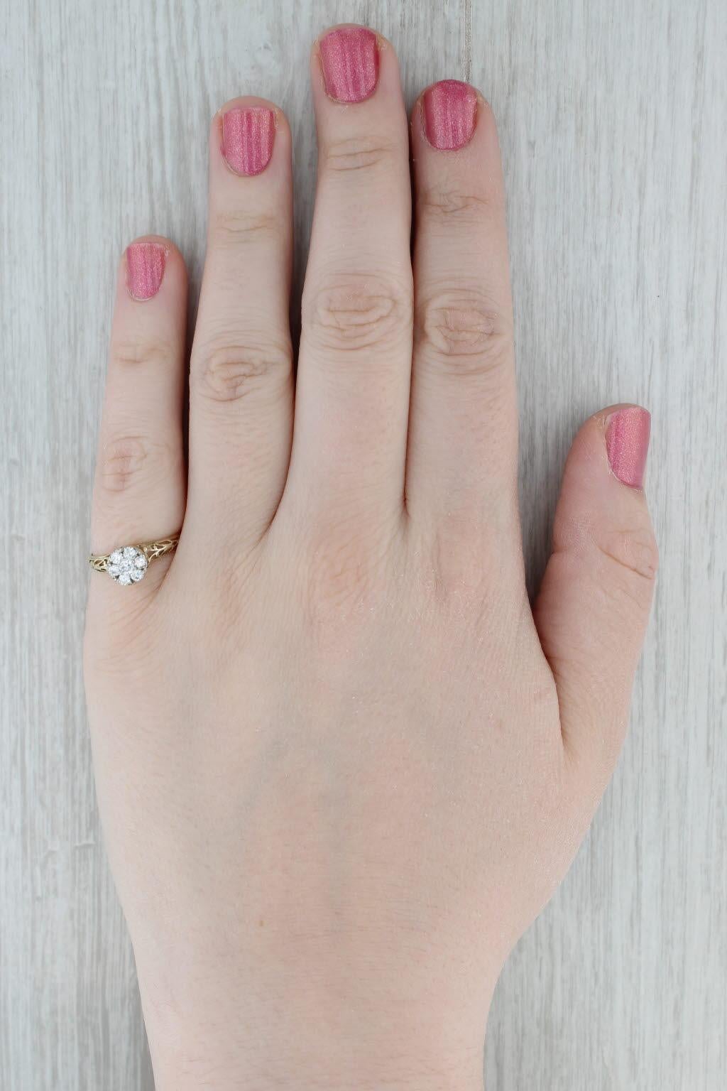 Antique 0.26ctw Diamond Flower Cluster Engagement Ring 14k Yellow Gold Size 7.25 For Sale 3