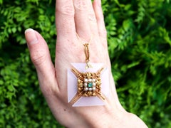 Antique 0.28 Carat Emerald, Agate, Pearl and 21k Yellow Gold Pendant Circa 1830