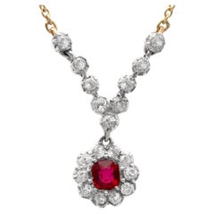 Antique 0.30 Carat Ruby 0.57 Carat Diamond 9k Yellow Gold Pendant Circa 1880