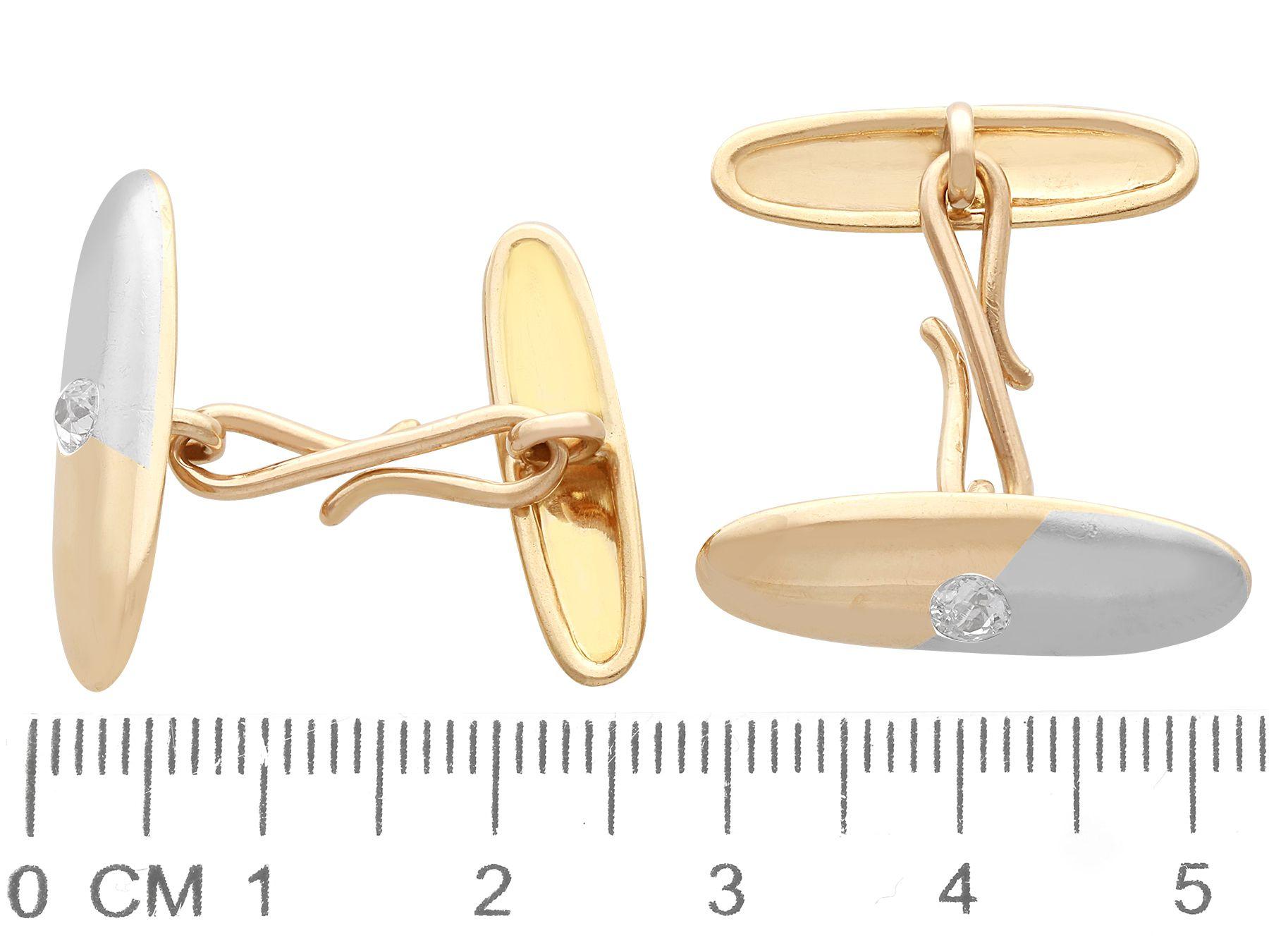 Women's or Men's Antique 0.30 Ct Diamond and Yellow Gold Cufflinks For Sale