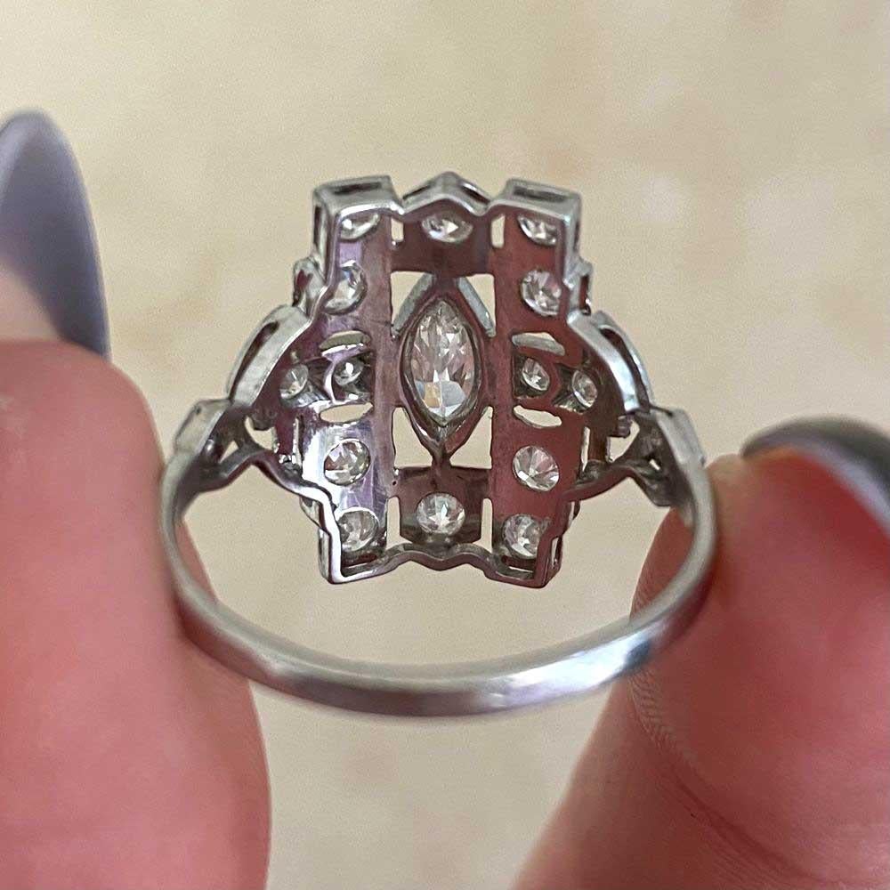 Antique 0.30ct Marquise Cut Diamond Engagement Ring, I Color, Platinum 5