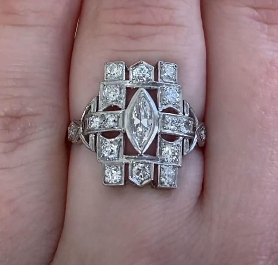 Antique 0.30ct Marquise Cut Diamond Engagement Ring, I Color, Platinum In Excellent Condition In New York, NY