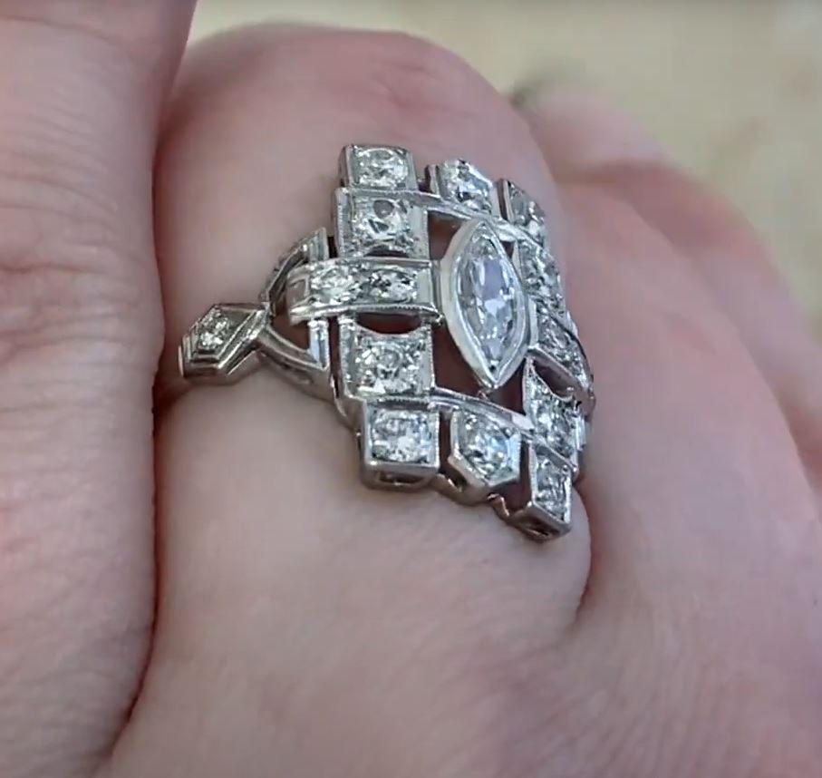 Women's Antique 0.30ct Marquise Cut Diamond Engagement Ring, I Color, Platinum