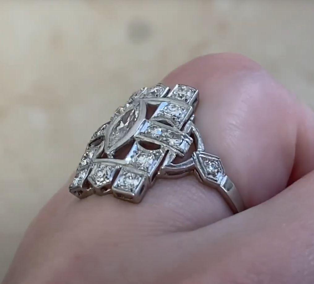 Antique 0.30ct Marquise Cut Diamond Engagement Ring, I Color, Platinum 1