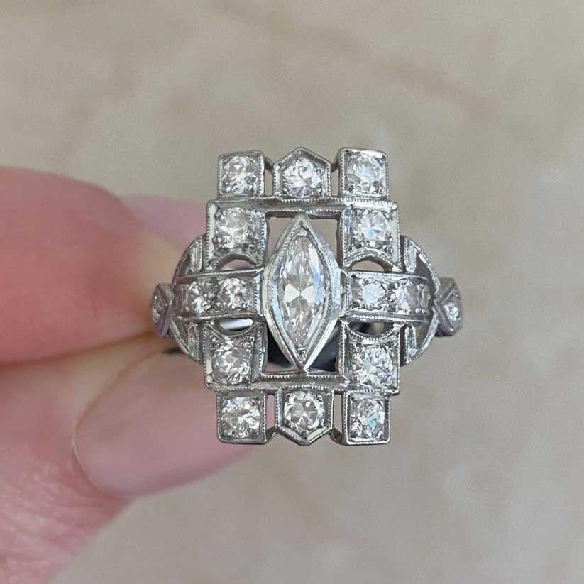 Antique 0.30ct Marquise Cut Diamond Engagement Ring, I Color, Platinum 4