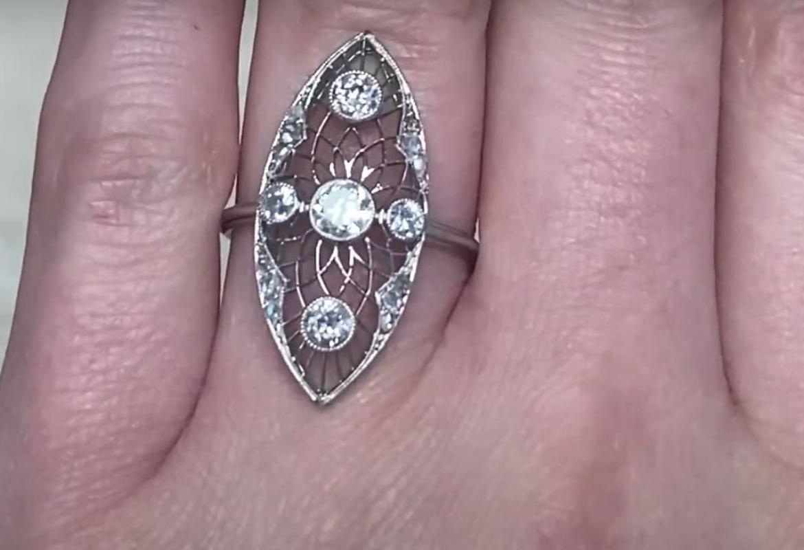 Women's Antique 0.30ct Old European Cut Diamond Cocktail Ring, I Color, Platinum For Sale