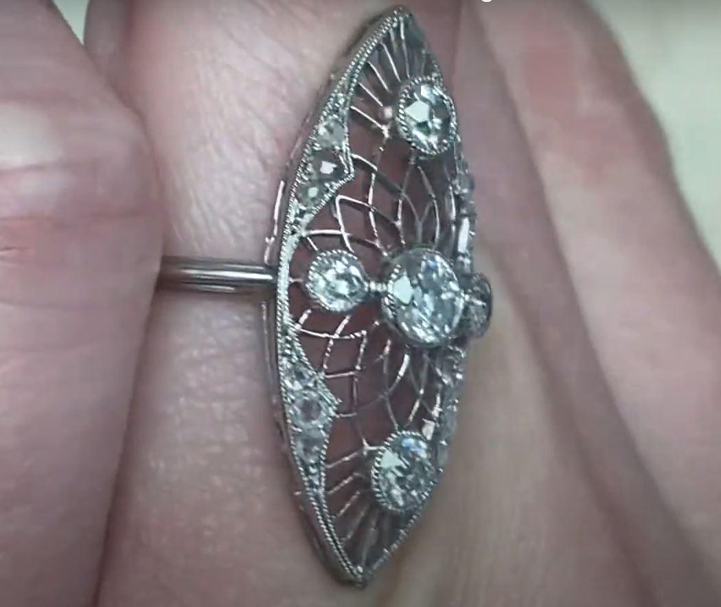 Antique 0.30ct Old European Cut Diamond Cocktail Ring, I Color, Platinum For Sale 1