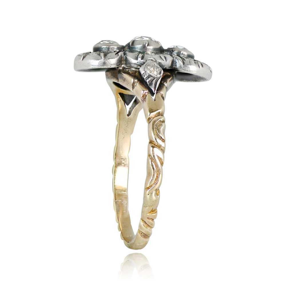 Georgian Antique 0.30ct Rose Cut Diamond Cocktail Ring, Diamond Halo, Silver &Yellow Gold For Sale