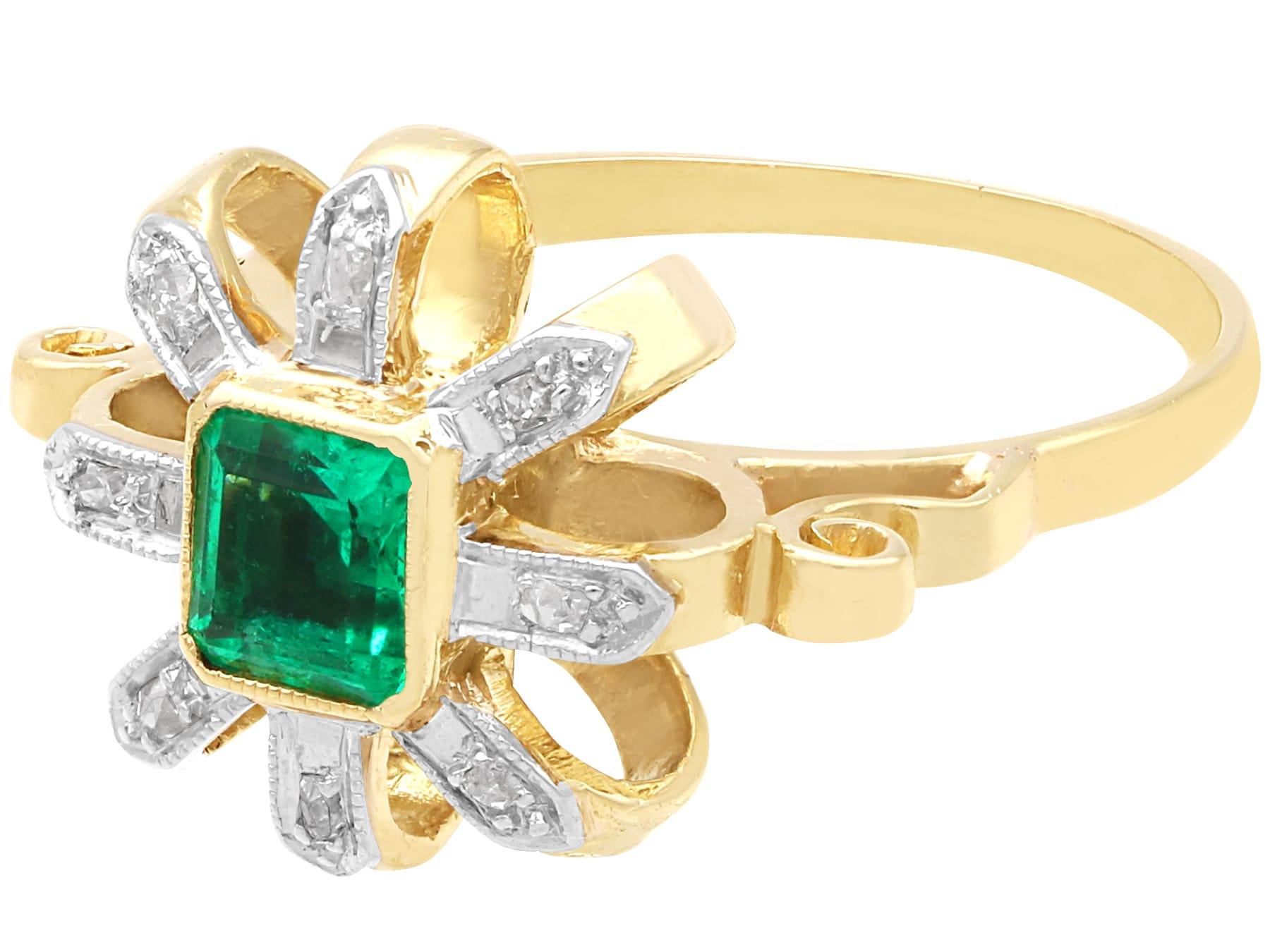 Women's or Men's Antique 0.32 Carat Emerald and Diamond, 15k Yellow Gold Ring Circa 1925 For Sale