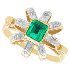 Antique 0.32 Carat Emerald and Diamond, 15k Yellow Gold Ring Circa 1925
