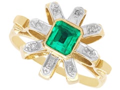 Antique 0.32 Carat Emerald and Diamond, 15k Yellow Gold Ring Circa 1925