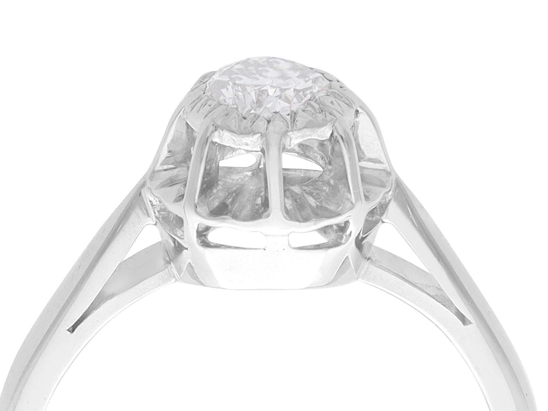 A fine and impressive 0.33 carat diamond, 18 karat white gold and platinum engagement ring; part of our diverse antique jewellery and estate jewelry collections

This fine and impressive diamond solitaire ring has been crafted in 18k white gold with