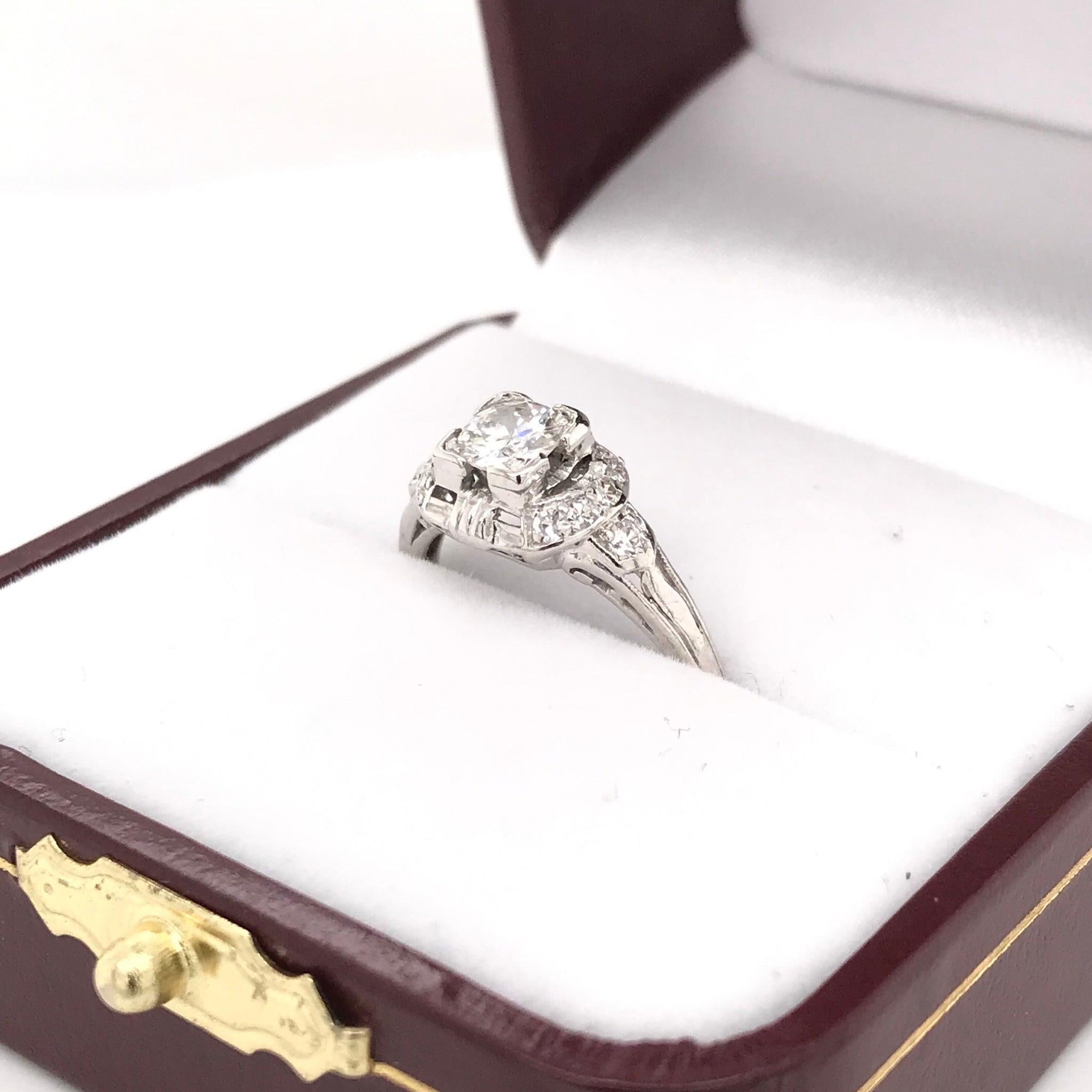 Old European Cut Antique 0.35 Carat Platinum Diamond Ring For Sale