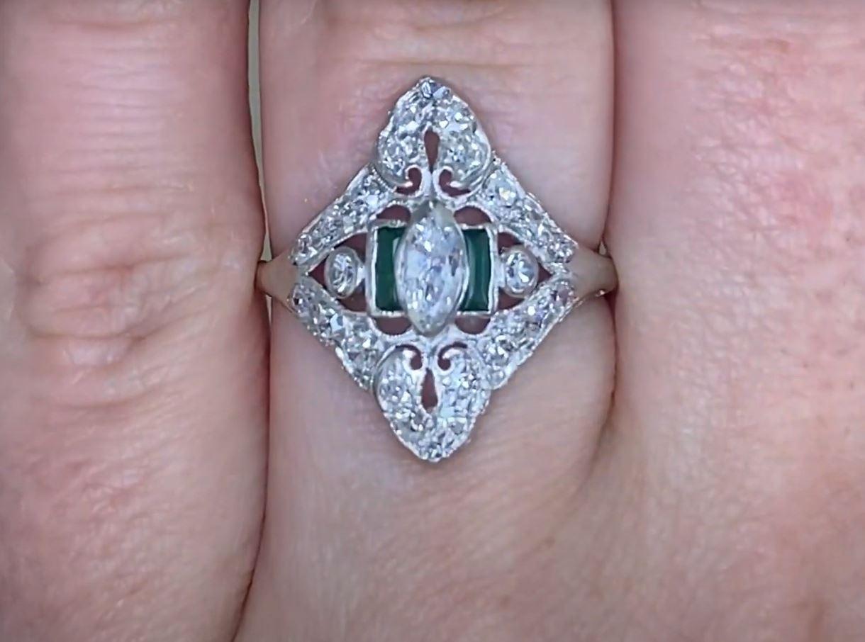 Antique 0.35ct Marquise Cut Diamond Cocktail Ring, H Color, Platinum, Circa 1920 In Excellent Condition In New York, NY
