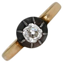 Antique 0.35ct Old Mine Cut Diamond Solitaire Ring, I Color, 18k Yellow Gold 