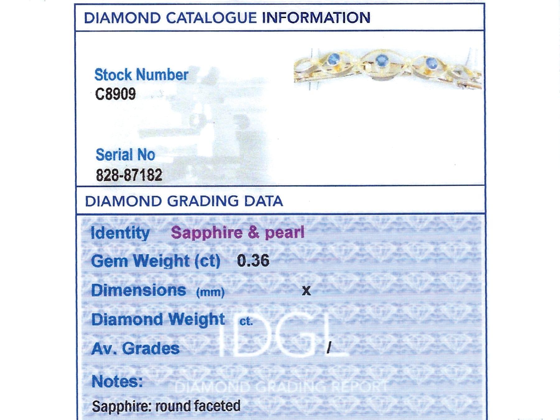 Bracelet ancien en or jaune 9 carats avec saphirs et perles de 0,36 carat, c. 1930 en vente 5