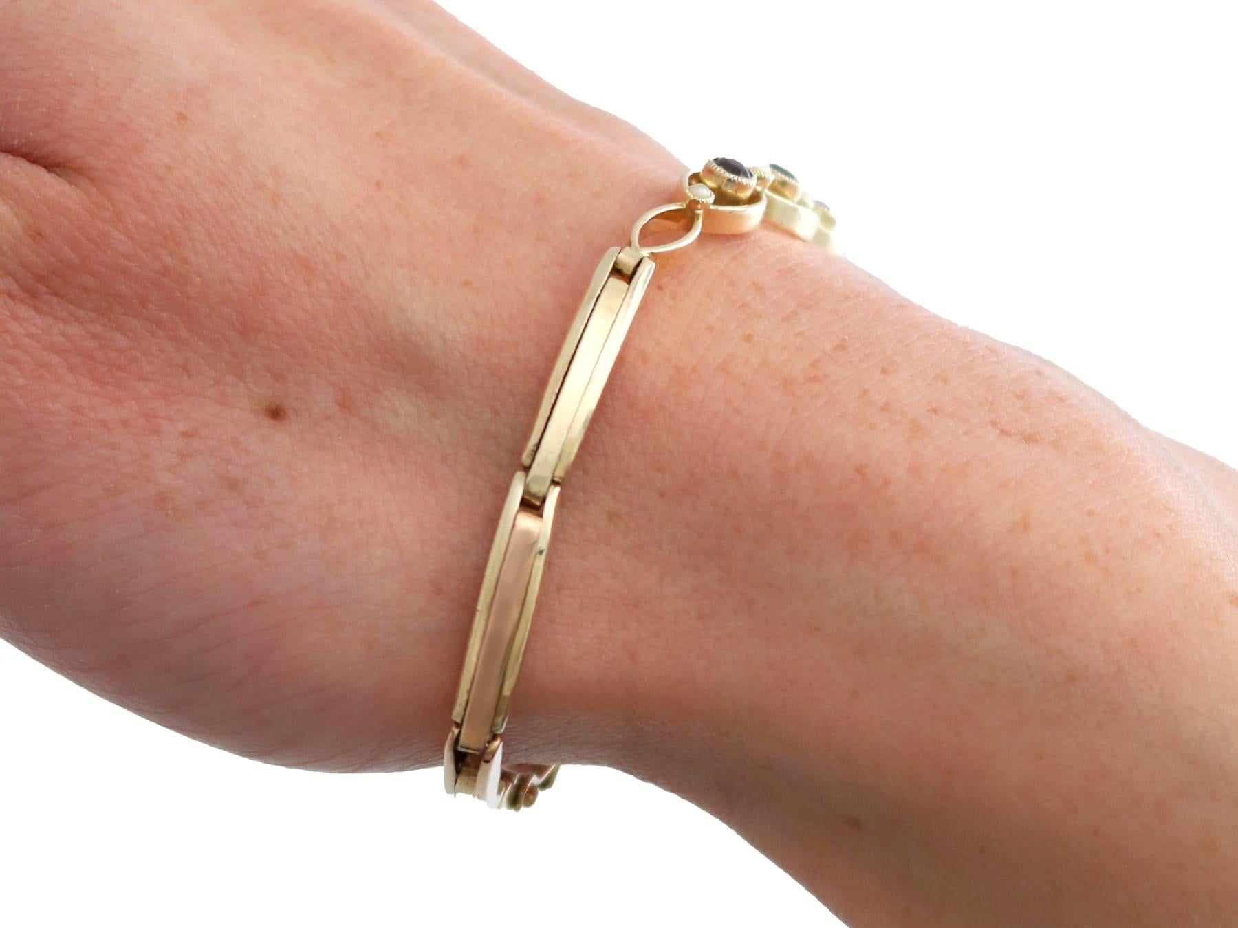 Bracelet ancien en or jaune 9 carats avec saphirs et perles de 0,36 carat, c. 1930 en vente 7