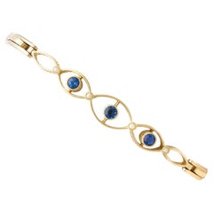 Antique 0.36 Carat Sapphire and Pearl, 9k Yellow Gold Bracelet Circa 1930