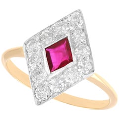 Antique 0.39ct Ruby and 0.63ct Diamond 15k Yellow Gold Cocktail Ring, circa 1920