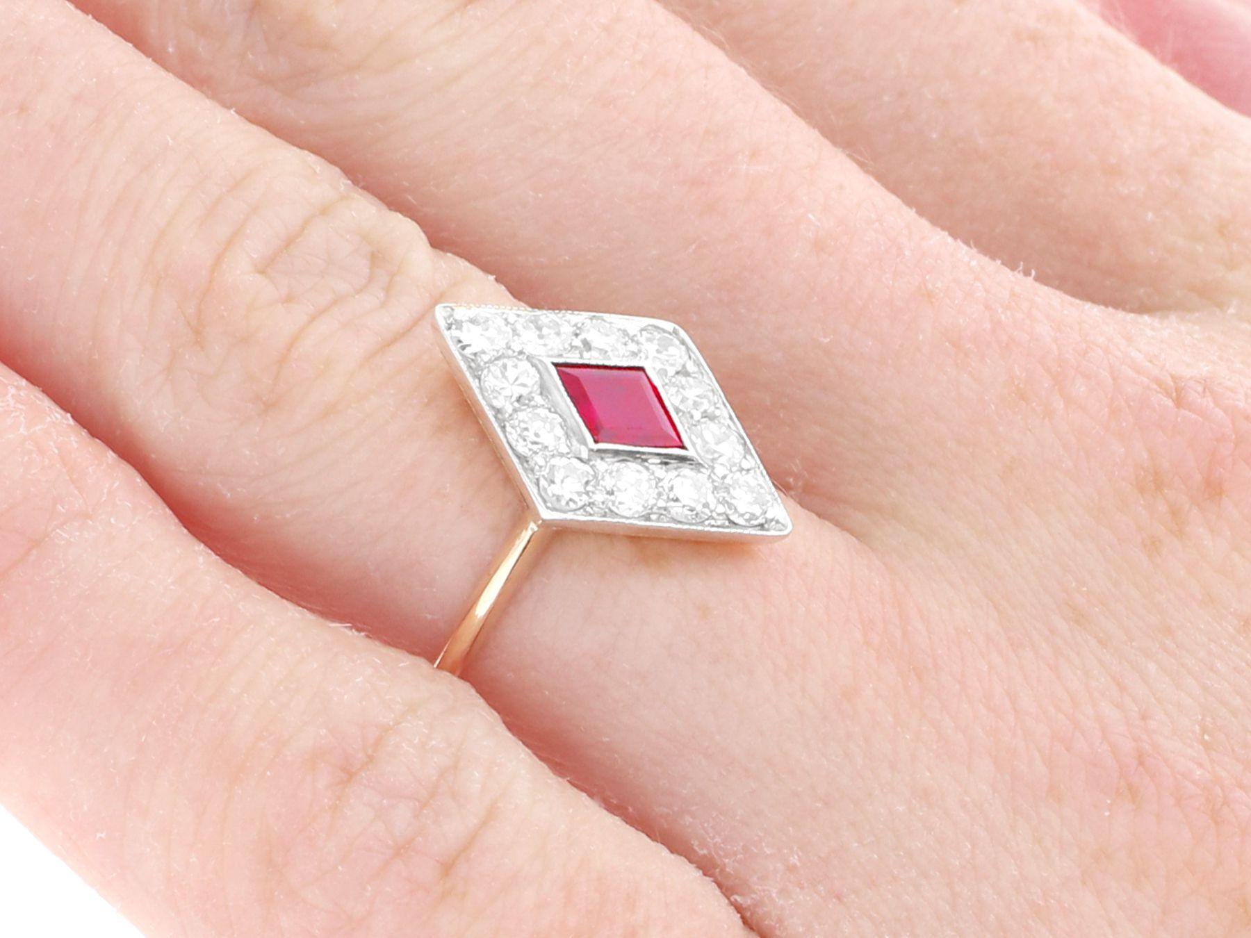 Women's or Men's Antique 0.39ct Ruby and 0.63ct Diamond 15k Yellow Gold Dress Ring, circa 1920 For Sale