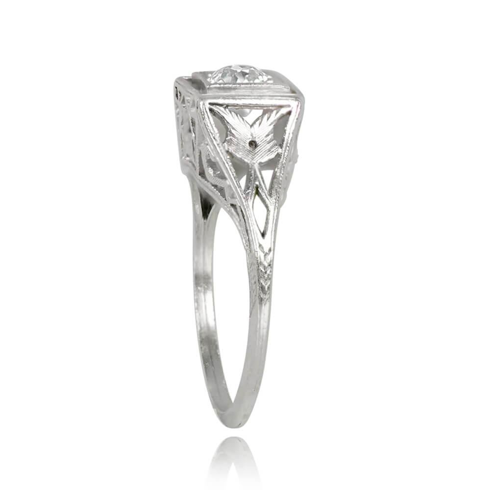 Art Deco Antique 0.40ct Old European Cut Diamond Engagement Ring, I Color, Platinum For Sale