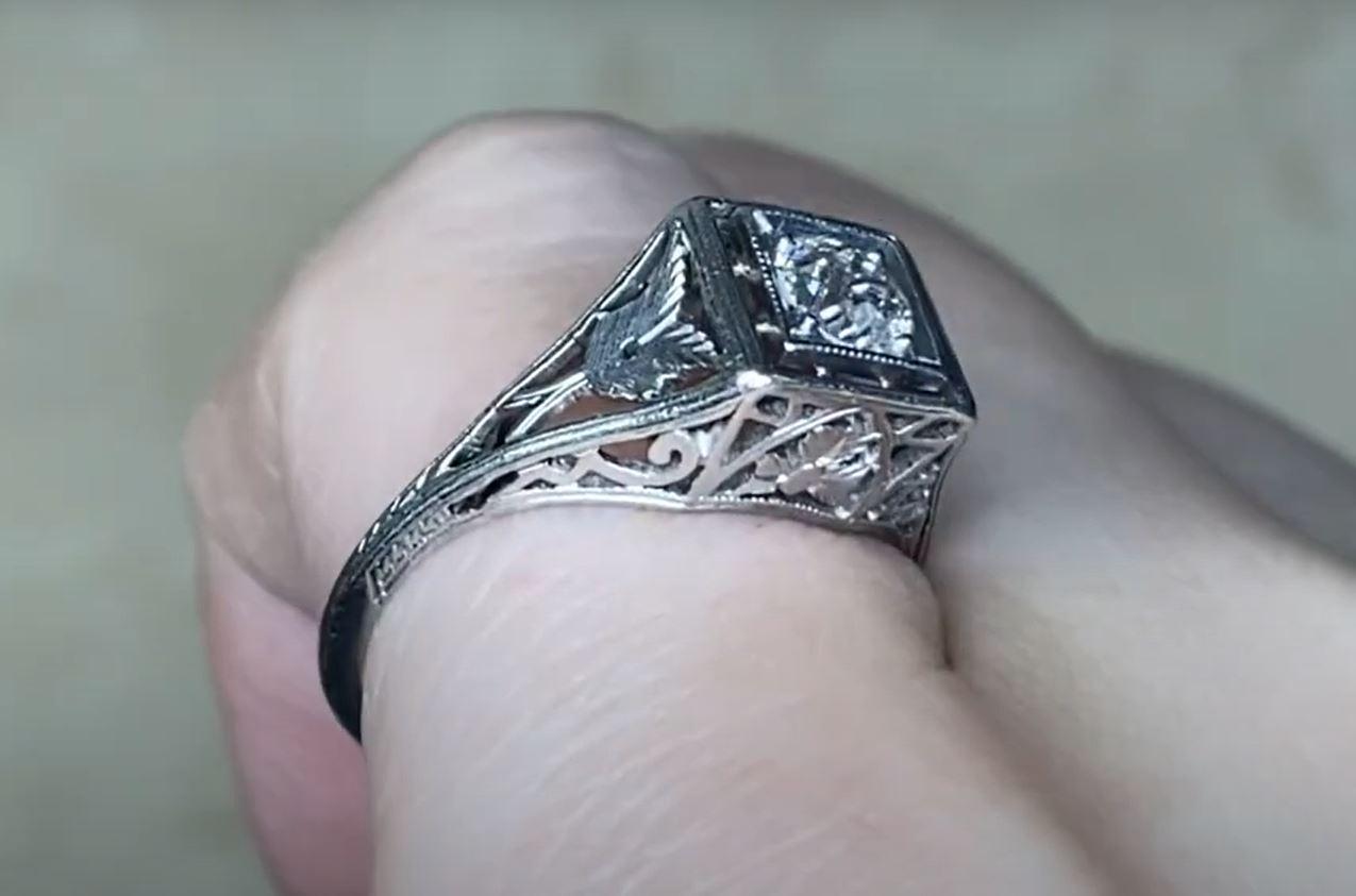 Women's Antique 0.40ct Old European Cut Diamond Engagement Ring, I Color, Platinum For Sale