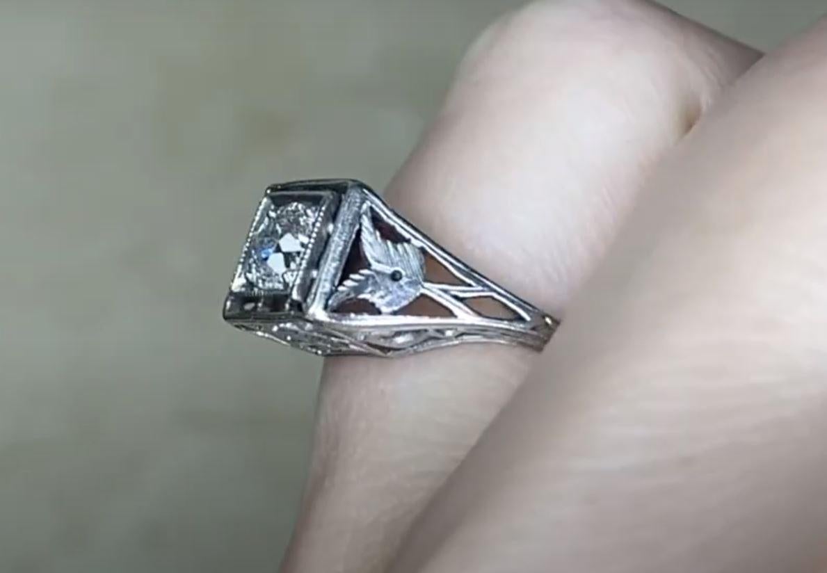 Antique 0.40ct Old European Cut Diamond Engagement Ring, I Color, Platinum For Sale 1