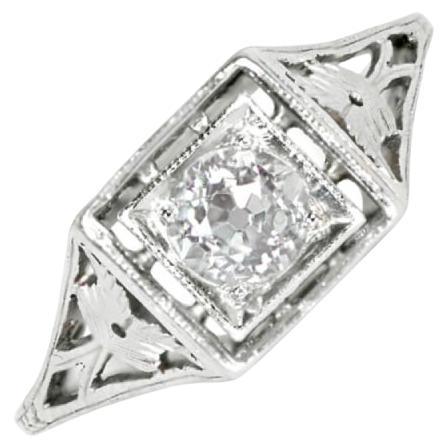 Antique 0.40ct Old European Cut Diamond Engagement Ring, I Color, Platinum For Sale