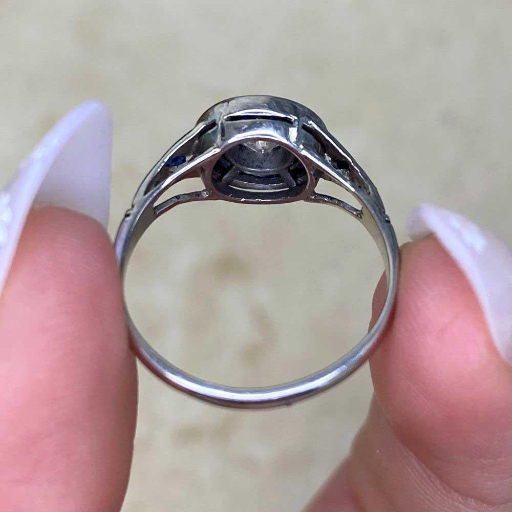 Antique 0.40ct Old European Cut Diamond Engagement Ring, Sapphire Halo, Platinum For Sale 6