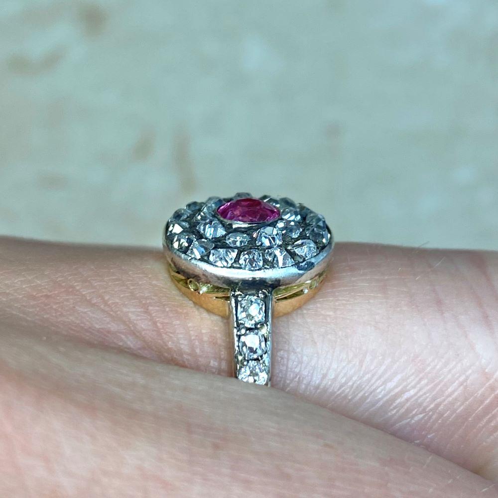 Antique 0.40ct Oval Cut Pink Sapphire Engagement Ring, 14k Yellow Gold For Sale 1