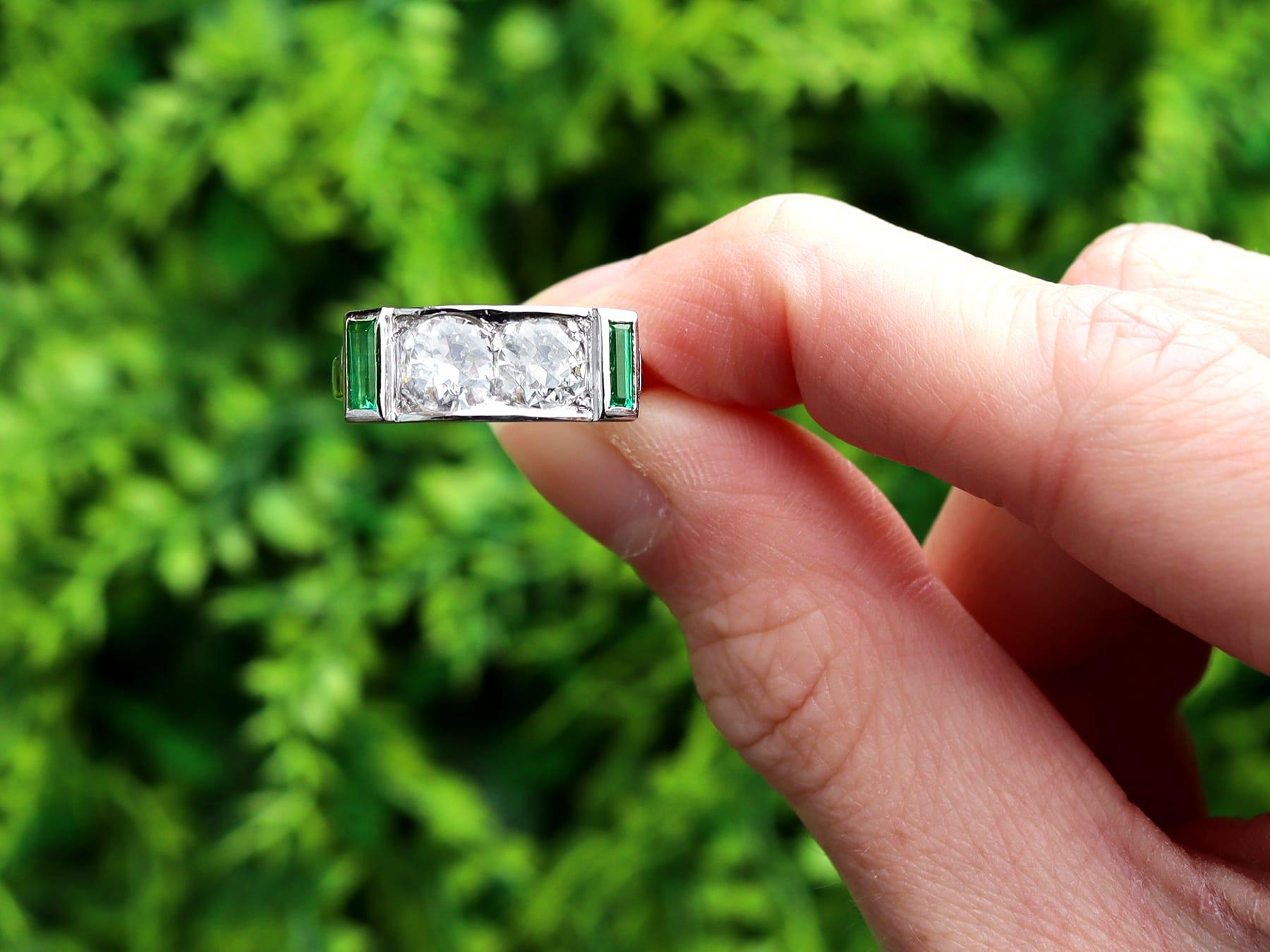 A stunning, fine and impressive antique 0.40 carat synthetic emerald and 1.59 carat diamond, 15 karat white gold ring; part of our diverse collection of antique rings.

This stunning, fine and impressive antique synthetic emerald and diamond ring