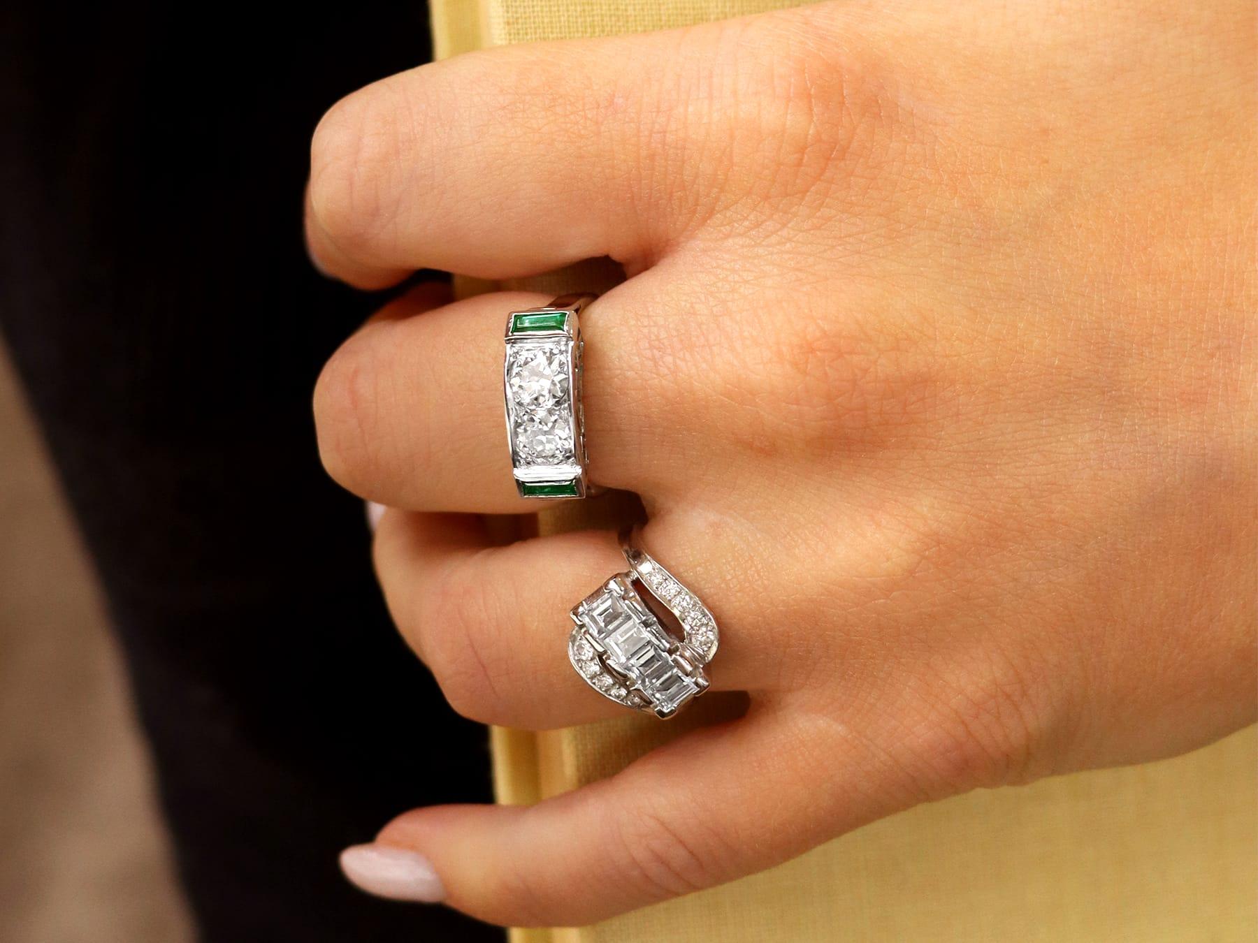 Old European Cut Antique 0.40Ct Synthetic Emerald and 1.59Ct Diamond, 15k White Gold Ring For Sale